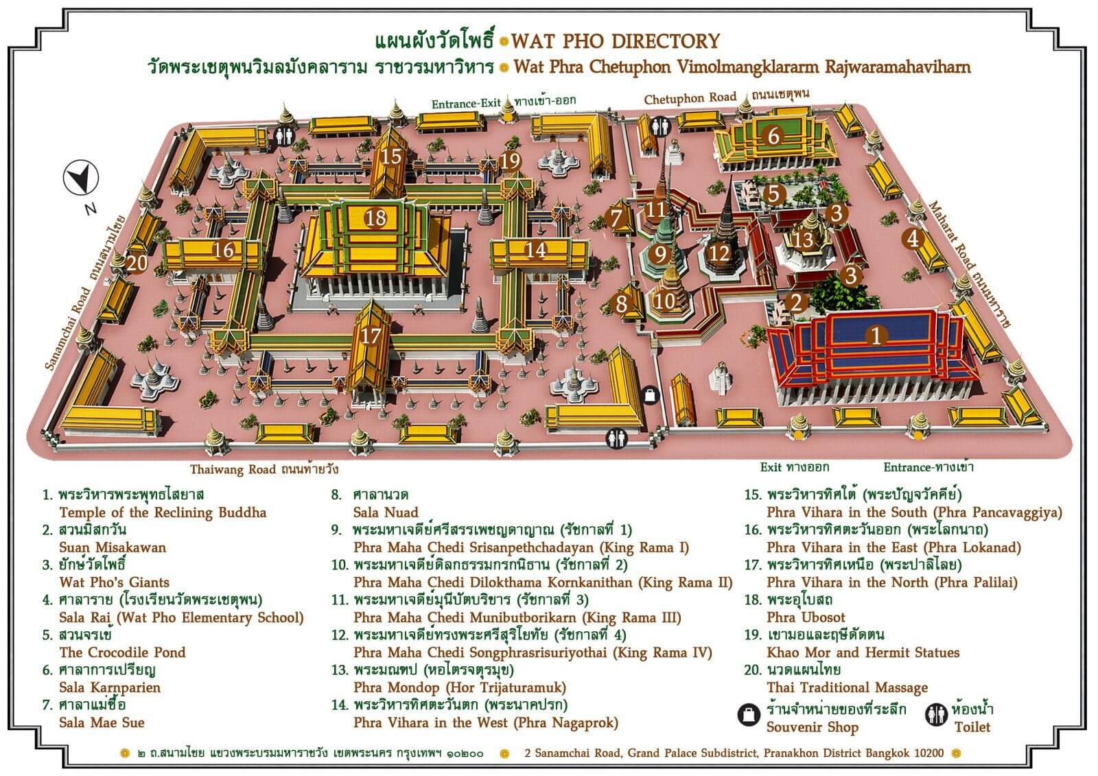 Карта Wat Pho в Большом дворце Бангкок