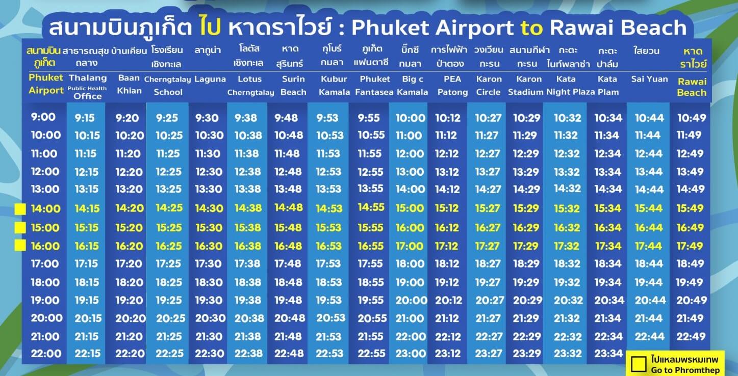 Расписание Smart bus из аэропорта Пхукета от 7 ноября 2022 г